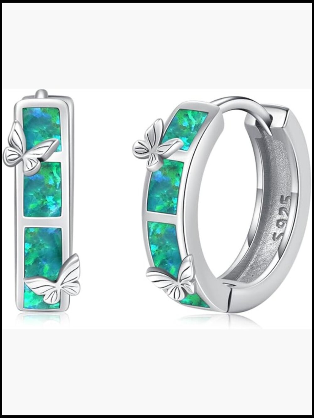 Hoop Earrings Sterling Silver Opal Huggie Earrings Gift for Women Jewelry
